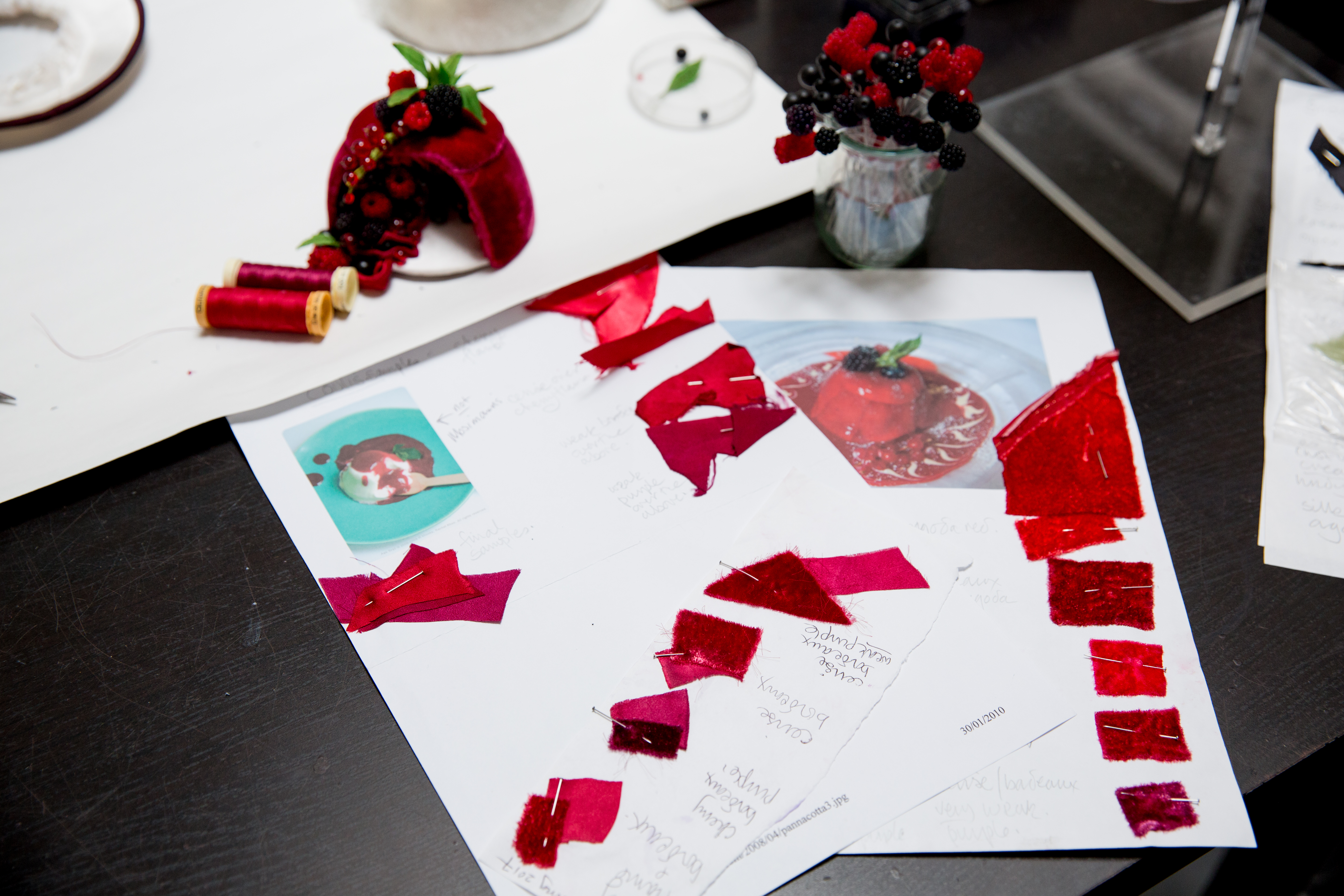 working pages with fabrics dyed